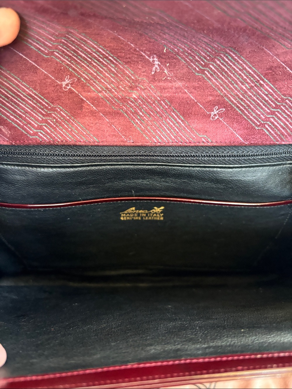 Linea Patent Leather Burgundy Envelope Crossbody with Contrast Trim - Picture 6 of 14